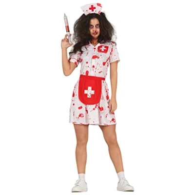 Afbeelding van Guirca Verpleegster &amp; Masseuse Kostuum Riet Bloedvergiet Vrouw Rood, Wit / Beige Maat 38 40 Halloween Verkleedkleding