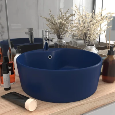 Afbeelding van Wastafel met overloop 36x13 cm keramiek mat donkerblauw