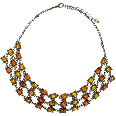 Afbeelding van Behave Korte zilver kleurige ketting met oranje stenen hanger