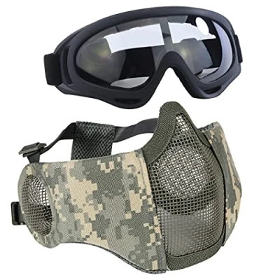 Afbeelding van Aoutacc Airsoft beschermende uitrusting, set met halfgelaatsmaskers oorbescherming en bril voor CS / jacht paintball schietsport, camouflage patroon