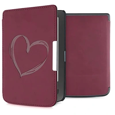 Afbeelding van kwmobile e reader hoesje compatibel met Pocketbook Touch Lux 3/Basic Lux/Basic 2 Kunstleren ereader cover stand Brushed Hart in donkerrood