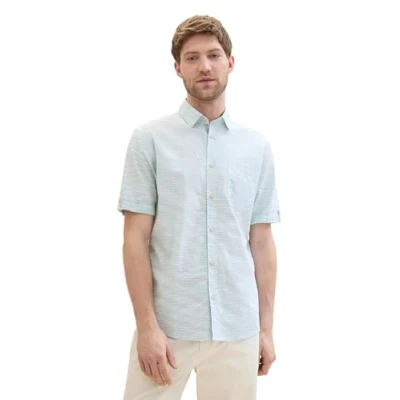 Afbeelding van TOM TAILOR heren overhemd, 35742 Teal Wit Onregelmatige Structuur, L