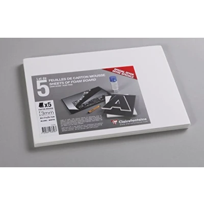 Afbeelding van Clairefontaine 193656C Pak (met 5 schuimdozen, DIN A4, 21 x 29,7 cm, 3 mm, zuurvrij, licht en stevig, geschikt voor decoratiewerk, fotolijsten, modelleren), pack wit