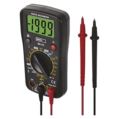 Afbeelding van EMOS Digitale multimeter CATIII 300 V met meetpunten, 2000 counts AC/DC spanningstester, DC stroommeter en batterijtester, geheugenfunctie, controleert continuïteit, weerstand, dioden, incl. batterij