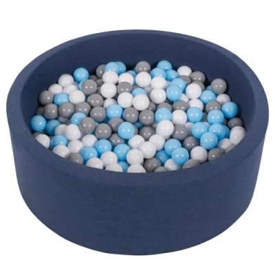 Afbeelding van SELONIS Zacht en rond ballenbad voor kinderen, 90 x 30 cm, met 300 ballen, donkerblauw: wit/grijs/lichtblauw
