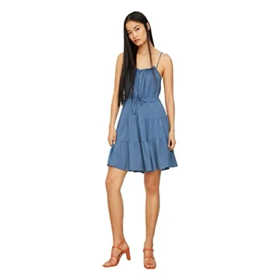 Afbeelding van Trendyol Paarse Geplooide Mini Geweven Jurk Met Skater/Riemopening Twoss20El2679