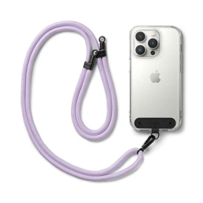Afbeelding van Ringke Holder Link Strap met Zwarte Nylon Tag, Verstelbare Crossbody Polyester Touw Lanyard Compatibel Universele Smartphone Hoes Purple