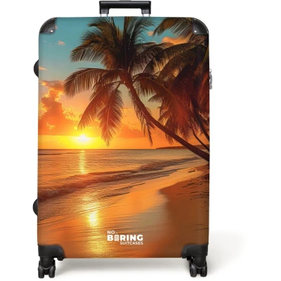 Afbeelding van NoBoringSuitcases.com® Koffer groot Reiskoffer lichtgewicht Palmbomen op een strand Rolkoffer met 4 wielen Grote trolley XL 98 liter bagage