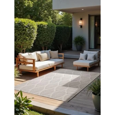 Afbeelding van NORTHRUGS Liora Vloerkleed voor binnen en buiten, modern plat weefsel, omkeerbaar tapijt met bloemendesign, Oeko Tex, weerbestendig uv bestendig, balkon, terras, tuin, wit/grijs, 120 x 170 cm