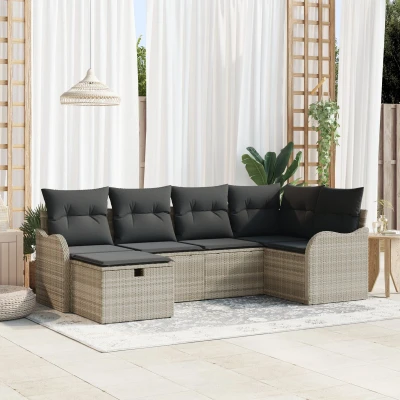 Afbeelding van vidaXL 6 delige Tuin Sofa Set met Kussens Lichtgrijs Poly Riet