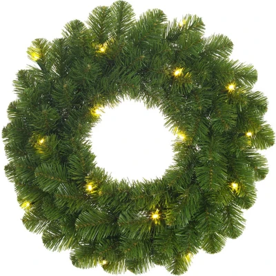 Afbeelding van Groene Kerstkransen met verlichting 30 LED lampjes 60 cm