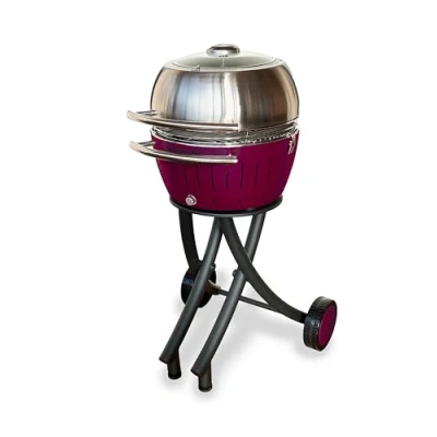 Afbeelding van LotusGrill XL tuingrillset limoengroen grillwagen met grillkap van roestvrij staal (pruimenpaars)