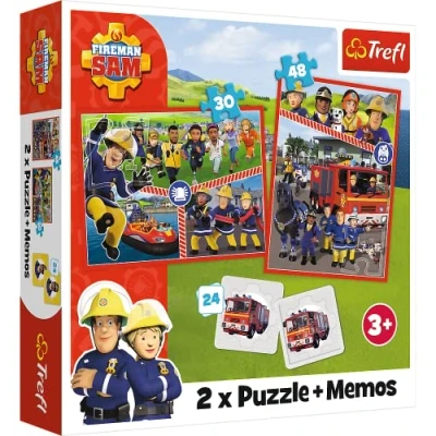 Afbeelding van Trefl Fireman Sam, Brandweerman Sam&#039;s Team 3in1: 2x Puzzel + Geheugenspel, Met Helden Uit Het Sprookje 30 en 48 Elementen, 24 Memo&#039;s, Leuk voor Kinderen Vanaf 3 Jaar