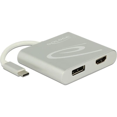 Afbeelding van Premium USB C naar HDMI en DisplayPort splitter met DP Alt Mode (4K 30 Hz) / zilver 0,10 meter
