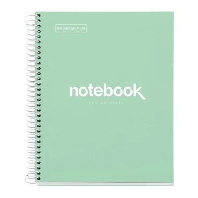 Afbeelding van Miquelrius Notitieboek A5 80 vellen 90 g geruit 5 x mm 1 kleurstrepen gelamineerd harddeksel mintgroen