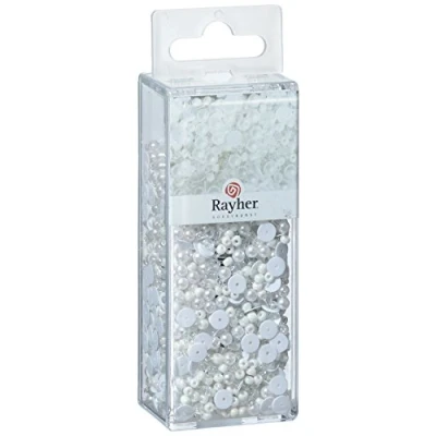 Afbeelding van Rayher Hobby 14538701 pailletten /glasparelmix, vorst, 80 g en 50 m draad 0,3 mm ø, knutselkralen, rocailles, pailletten, waxparels, rijgdraad, klein