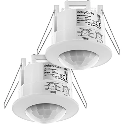 Afbeelding van deleyCON 2x Infrarood Bewegingsmelder Inbouw Plafondmontage Binnenruimtes Lichtregeling 360 Dekkingsbereik 6m Reikwijdte Ingebouwde Lichtsensor Wit