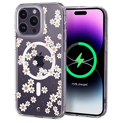 Afbeelding van CYRILL by Spigen Cecile Cover Compatibel met iPhone 14 Pro Max 6.7&quot; (2022) Flower Flowers transparant patronen TPU Bumper beschermhoes White Daisy Mag