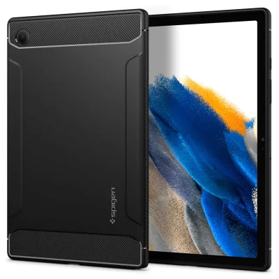 Afbeelding van Samsung Galaxy Tab A8 Hoes: Spigen Rugged Armor Backcover tablet Shockproof/Valbescherming Softcase,Backcover Zwart Siliconen En TPU (zacht)
