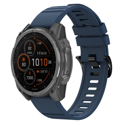Afbeelding van QuickFit Stripe Siliconenbandje voor de Garmin Watch 22 mm aansluiting Donkerblauw imoshion bandje Geschikt Fenix 6 / Pro,