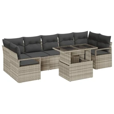 Afbeelding van vidaXL 8 delige tuinsofa set met kussens lichtgrijs poly rattan