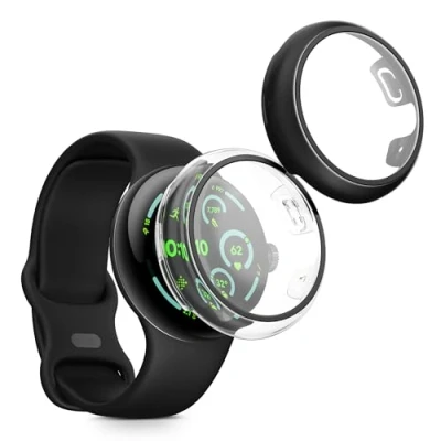 Afbeelding van kwmobile 2x cover geschikt voor Google Pixel Watch 3 45mm Fitnesstracker van gehard glas en kunststof frame set transparant / zwart