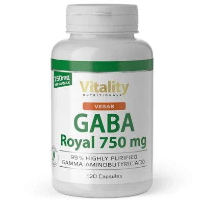 Afbeelding van Gaba Capsules, hoge dosis, 750 mg per capsule (120 stuks) gamma aminoboterzuur zonder toevoegingen genetische manipulatie, Royal Vitality Nutritionals by VitaminExpress