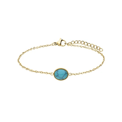 Afbeelding van Lucardi Dames Stalen goldplated Armband met turquoise Staal Goudkleurig 19 cm