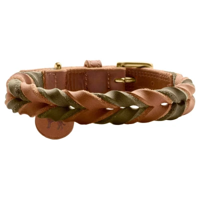 Afbeelding van Hunter Halsband Solid Education Duo Cognac&amp;Olijfgroen Hondenhalsband 45 cm
