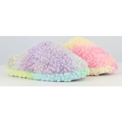 Afbeelding van Meisjes fleece pantoffels color mix zeer zachte licht gekleurde huissloffen instappers antislip maat 32 elk paar is uniek gekleurd