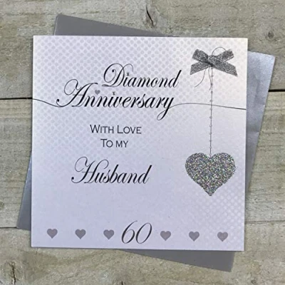 Afbeelding van Echtgenoot 60e Diamond Wedding Anniversary Handmade Card Love Lines door WITTE KATOEN KAARTEN LLA60H