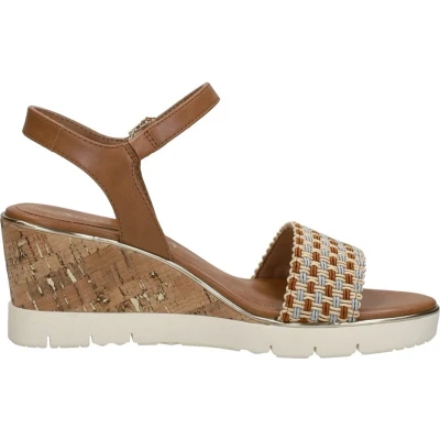 Afbeelding van Tamaris HAK Sandalen met plateauzool, Dames, Maat: 36, Cognac Kunststof/ textiel