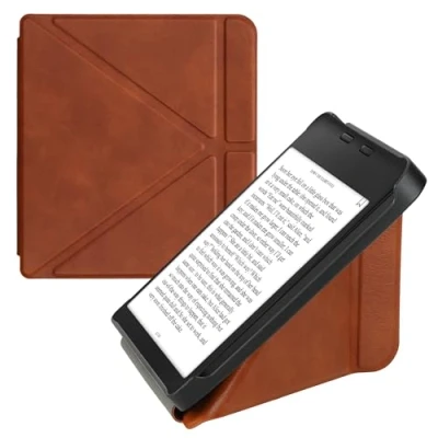 Afbeelding van kwmobile e reader hoesje compatibel Met Kobo Libra 2 hoes standaard Ereader cover van kunstleer In bruin