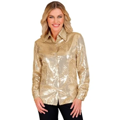 Afbeelding van Widmann Jaren 80 &amp; 90 Kostuum Pailletten Blouse Goldnight Vrouw Goud Small / Medium Carnavalskleding Verkleedkleding