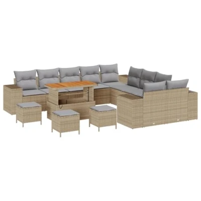 Afbeelding van vidaXL 14 delige Tuin Sofa Set met Kussens Beige Poly Rattan Acacia