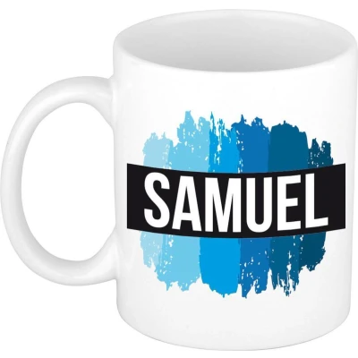 Afbeelding van Samuel Naam / voornaam kado beker mok verfstrepen Gepersonaliseerde met mokken