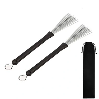 Afbeelding van Drumborstels, drumsticks, borstel, intrekbare draadpercussieborstels met comfortabele rubberen handgrepen en opbergzak voor jazz folk muziek, 1 paar