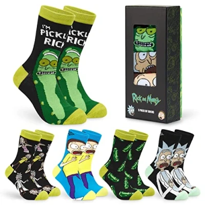 Afbeelding van RICK AND MORTY Herensokken, 5 paar ronde sokken, ademende enkelsokken voor mannen, tieners, maat 36 9, cadeaus hem, Groen/Zwart, One Size