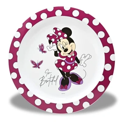 Afbeelding van Stor Minnie Mouse kinderbordje Wijnrood meisjesbord BPA vrij &amp; herbruikbaar Stevig campingservies voor peuters Onbreekbaar babyservies Reisbord zuigelingen