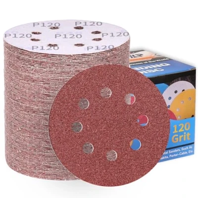 Afbeelding van ALPXUXP schuurschijven 125 mm 100stuks korrel 120# klittenband bruinachtig rood aluminiumoxideschuurpapier rond 8gaten schuurpads voor excentrische schuurmachine