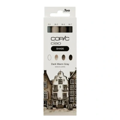 Afbeelding van Copic Ciao Shade Set Dark Warm Gray, 3 Twin Markers met een middelbrede en penseelpunt, incl. Multiliner Gray 0,5 mm