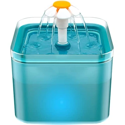 Afbeelding van AONBOY Kattenfontein, ultrastille kattendrinker, kattenfontein 2L, met LED licht, actief koolfilter en waterpomp(Cyaan)