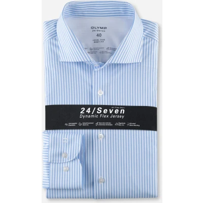 Afbeelding van OLYMP Level 5 Overhemd 24/Seven Strepen Blauw maat 37 Heren Overhemden Formeel Streep met Slim fit Pasvorm Super stretch