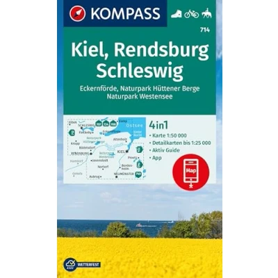 Afbeelding van KOMPASS Wanderkarte 714 Kiel, Rendsburg, Schleswig 1:50.000: 4in1 mit Aktiv Guide und Detailkarten inklusive Karte zur offline Verwendung in der App. Fahrradfahren. Reiten.