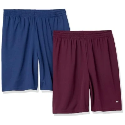 Afbeelding van Amazon Essentials Men&#039;s Performance Tech korte broek met losse pasvorm (verkrijgbaar in grote en lange maten), Pack of 2, Bordeauxrood/Marineblauw, M