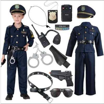 Afbeelding van Spooktacular Creations Politieagent Deluxe Kostuumset voor Kinderen, Fancy Rollenspel, Peuter Maat Zwart
