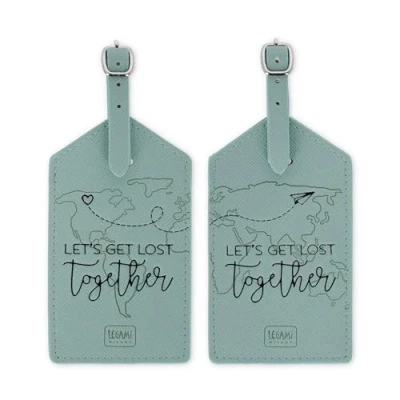 Afbeelding van Legami Let&#039;s Get Lost Together Bagagelabel, set van 2 kofferlabels, accessoires voor vliegtuigreizen, cruise, trein, bagagelabel ter bescherming gegevens PU leer en microvezel