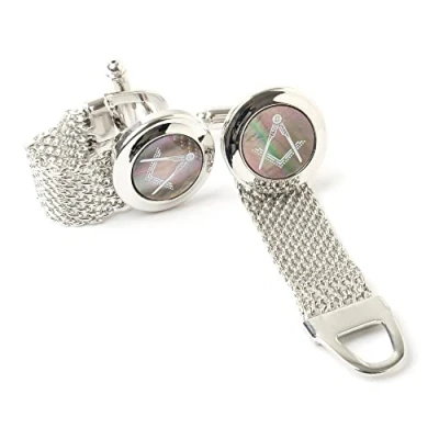 Afbeelding van The Masonic Collection Onyx gerhodineerde Manchetknopen Wordt geleverd in Doos of Fluwelen Pouch Opties Vierkant &amp; Kompas Een Handig Cadeau Accessoire voor Vrijmetselaar Mannen,