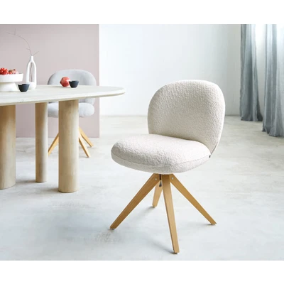 Afbeelding van DELIFE Draaistoel Nube Flex bouclé wit houten frame hoekig natuur pocketveer kern 180 draaibaar