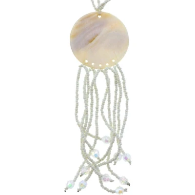 Afbeelding van Behave Lange witte ketting met kraaltjes en ronde schelpen hanger